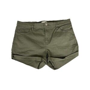 H&M Olive Green Cuffed Denim stretch Shorts utility military uniform Wms Size 12